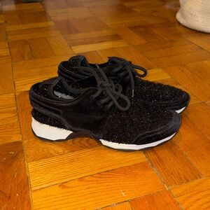 CHANEL Interlocking CC Logo Velvet Sparkly Sneakers